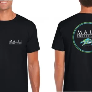 Front and back view of man wearing black Maui Snorkeling T-Shirt