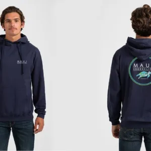 Front and back view of man blue Maui Snorkeling Hoodie