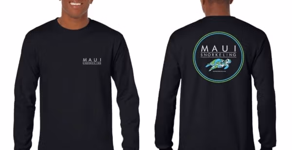 Front and back view of man wearing Maui Snorkeling Long Sleeve Shirt