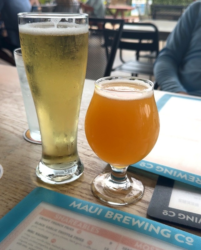 Two beers on a table at one of the popular Maui breweries, Maui Brewing Company.