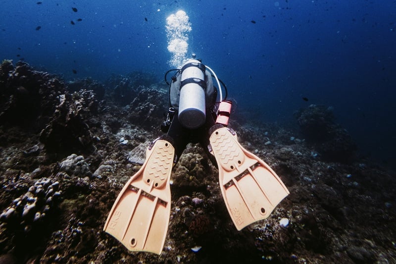 Scuba diver exploring a coral reef underwater